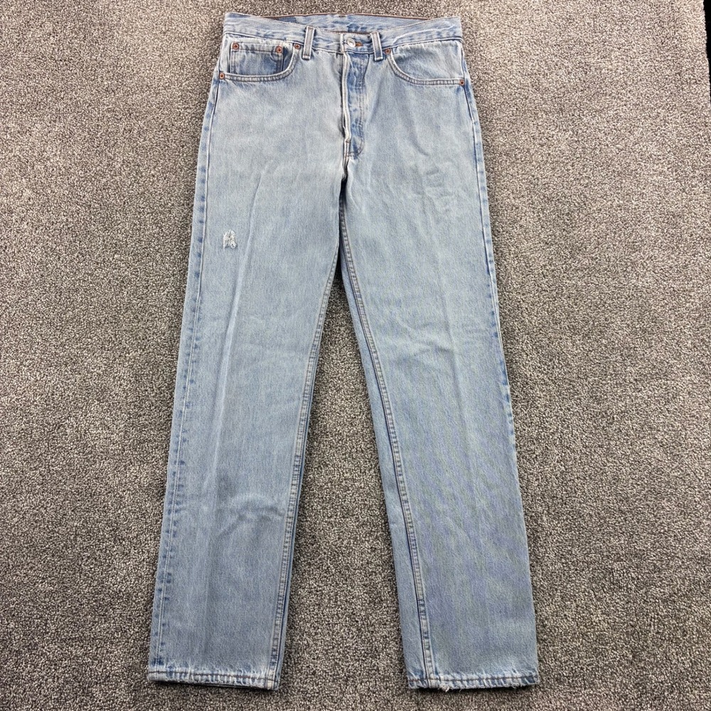 Vintage Levi's 501 Jeans Mens 32x32 Blue Light Wash Straight Distressed USA Made